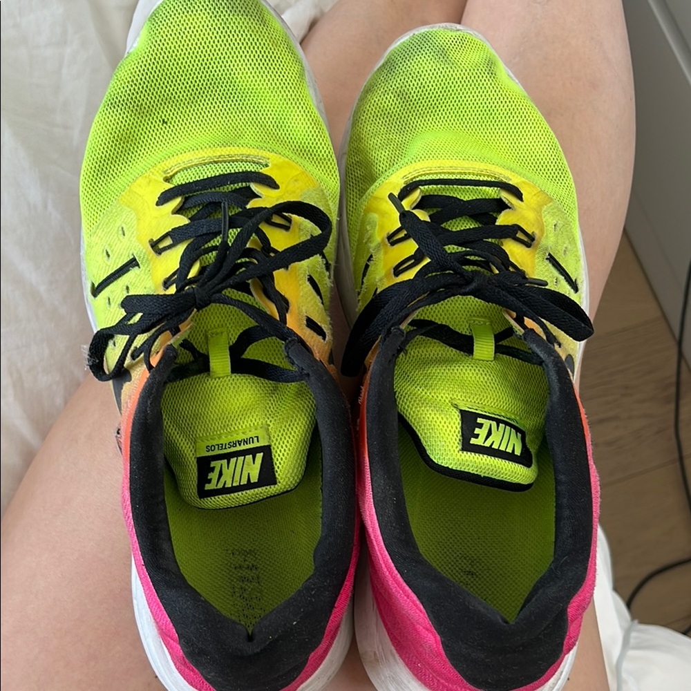 Nike Athletic Shoes Yellow and Pink Vibrant Design
